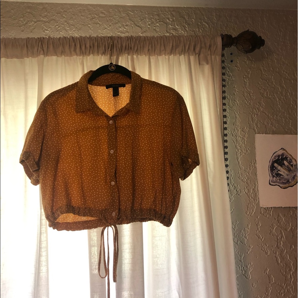 CROPPED TOP BUTTON UP[YELLOW/ORANGE]FROM:FOREVER21